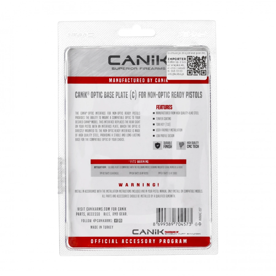 Płytka montażowa D do pistoletów Canik bez Optic Ready MMAC-357 - obrazek 5